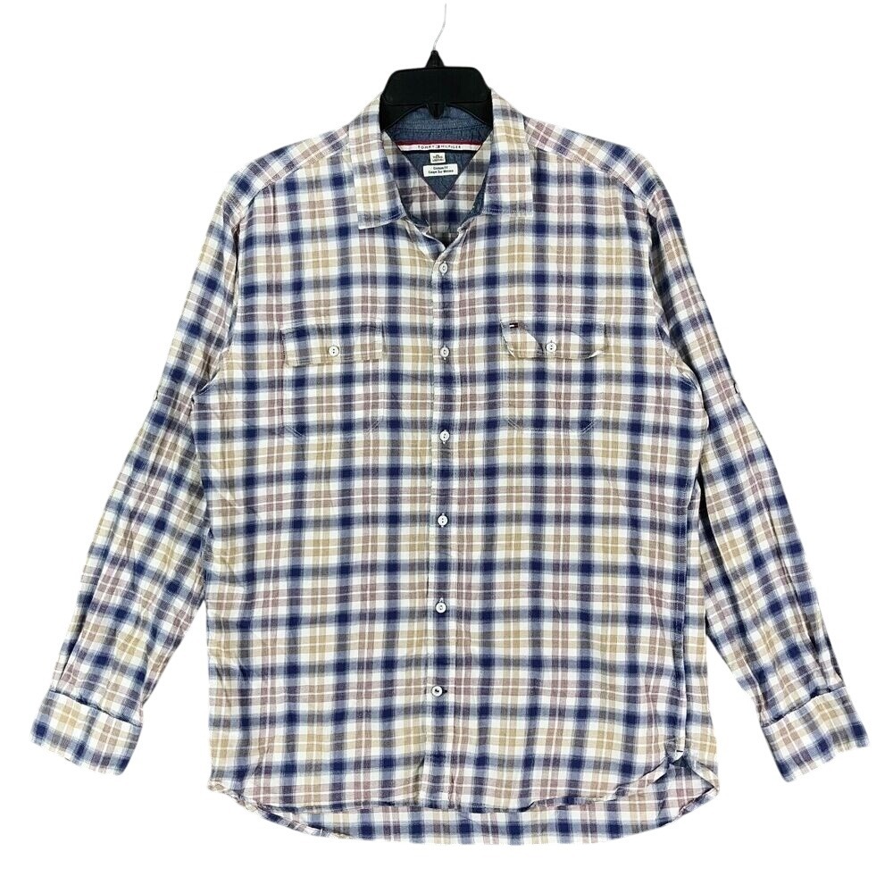 Tommy Hilfiger Shirt Mens Extra Large Button-Down Long-Sleeve Custom‎ Fit Plaid